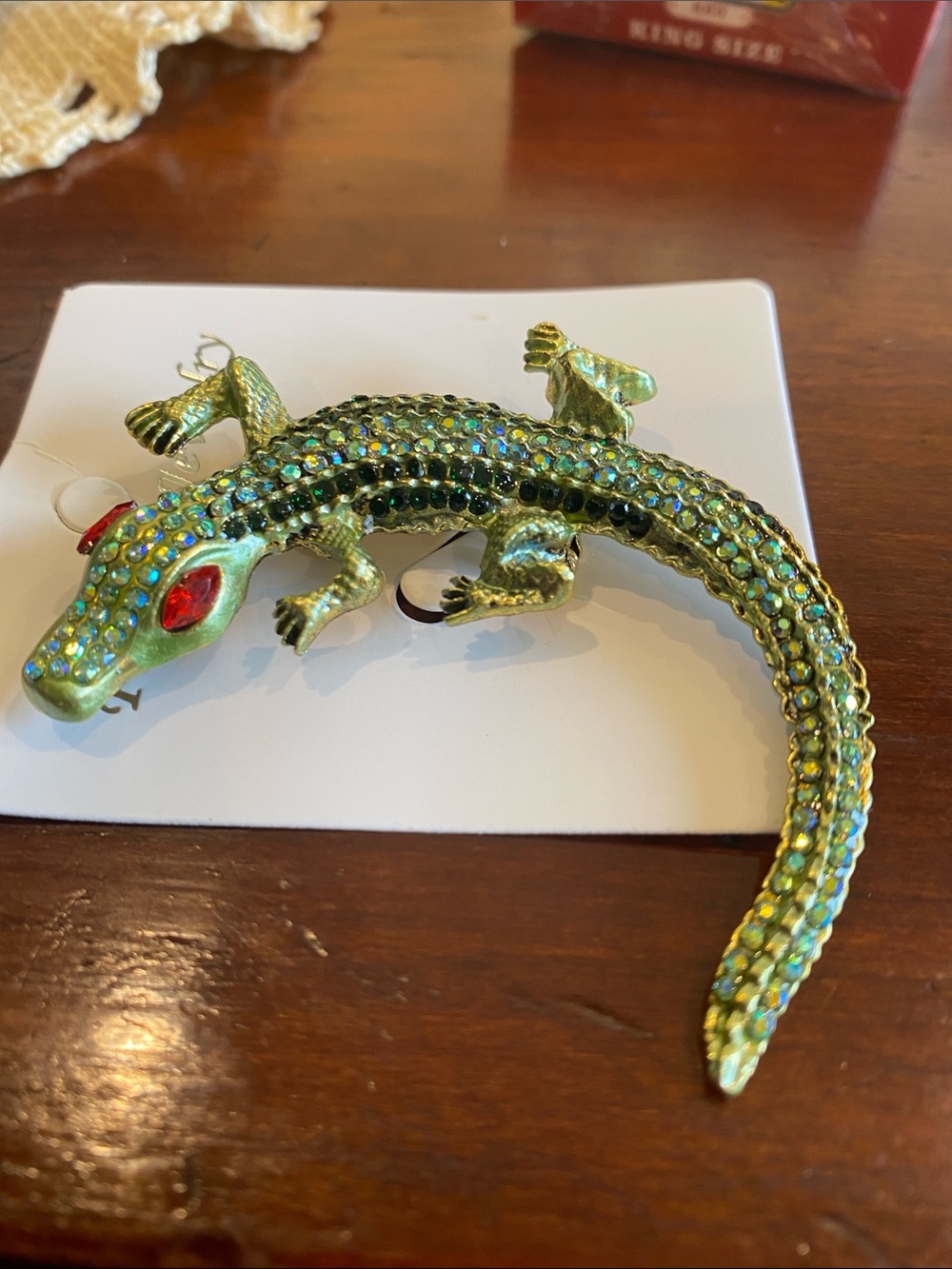 Source Unknown Green and Red Alligator Crocodile Rhinestone Brooch - Picture 5 of 5